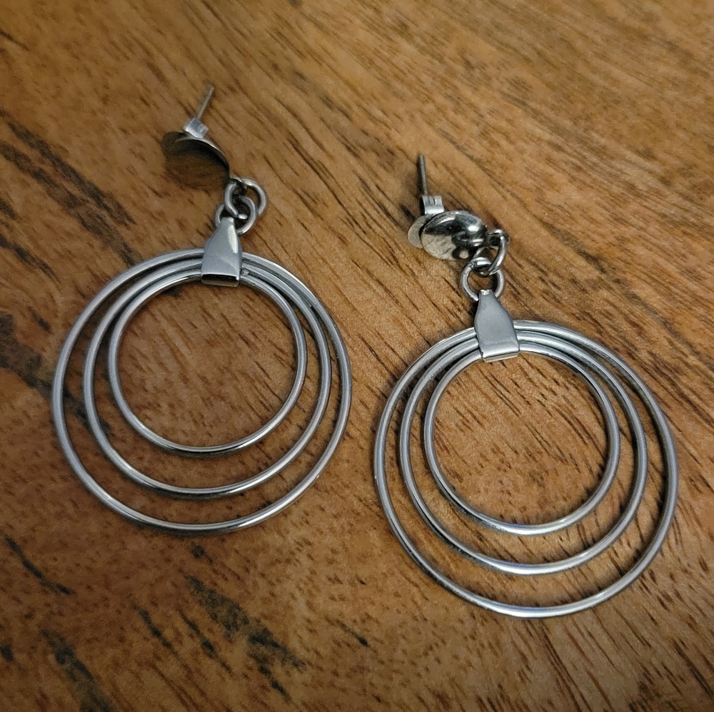 Silver Multi-Hoop Drop Earrings - Women Jewelry